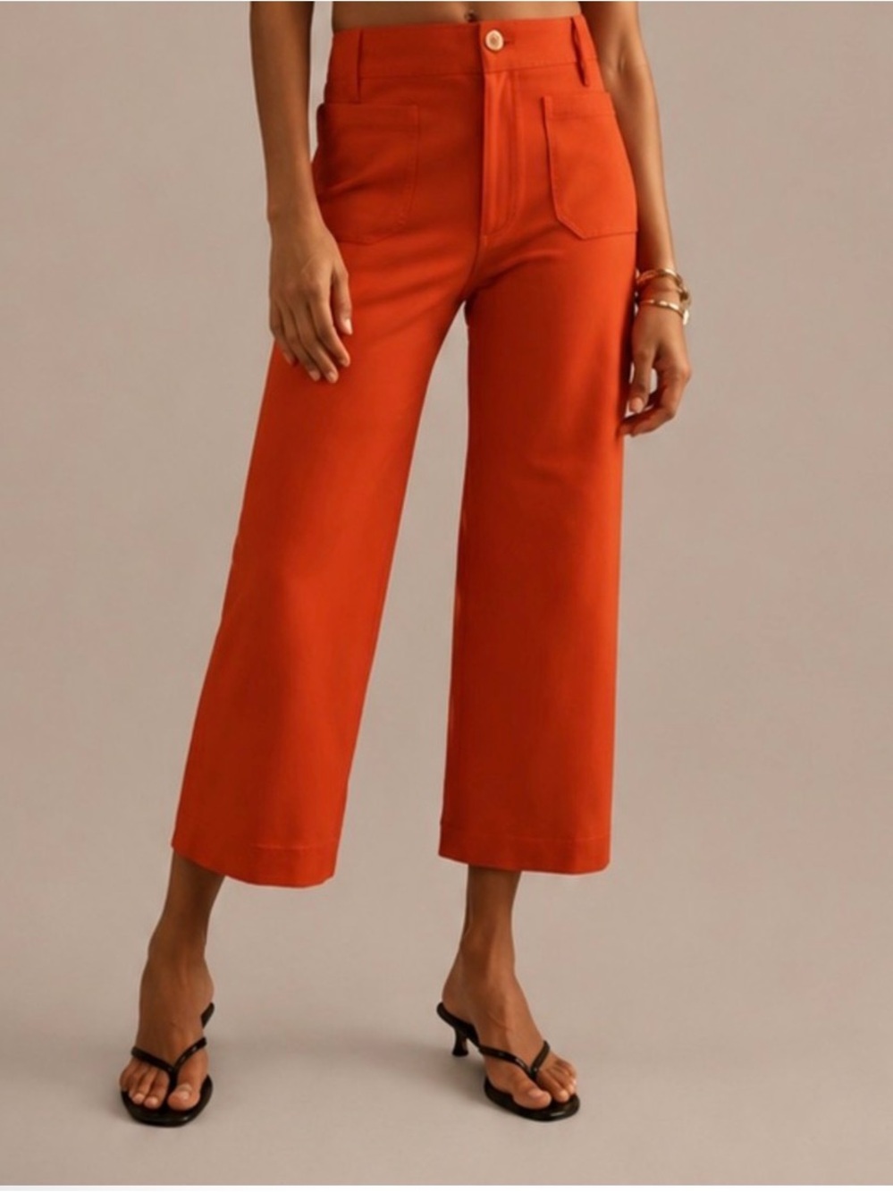 Anthropologie Maeve Colette Cropped Wide-Leg High Rise Pants Orange Sz 29 W